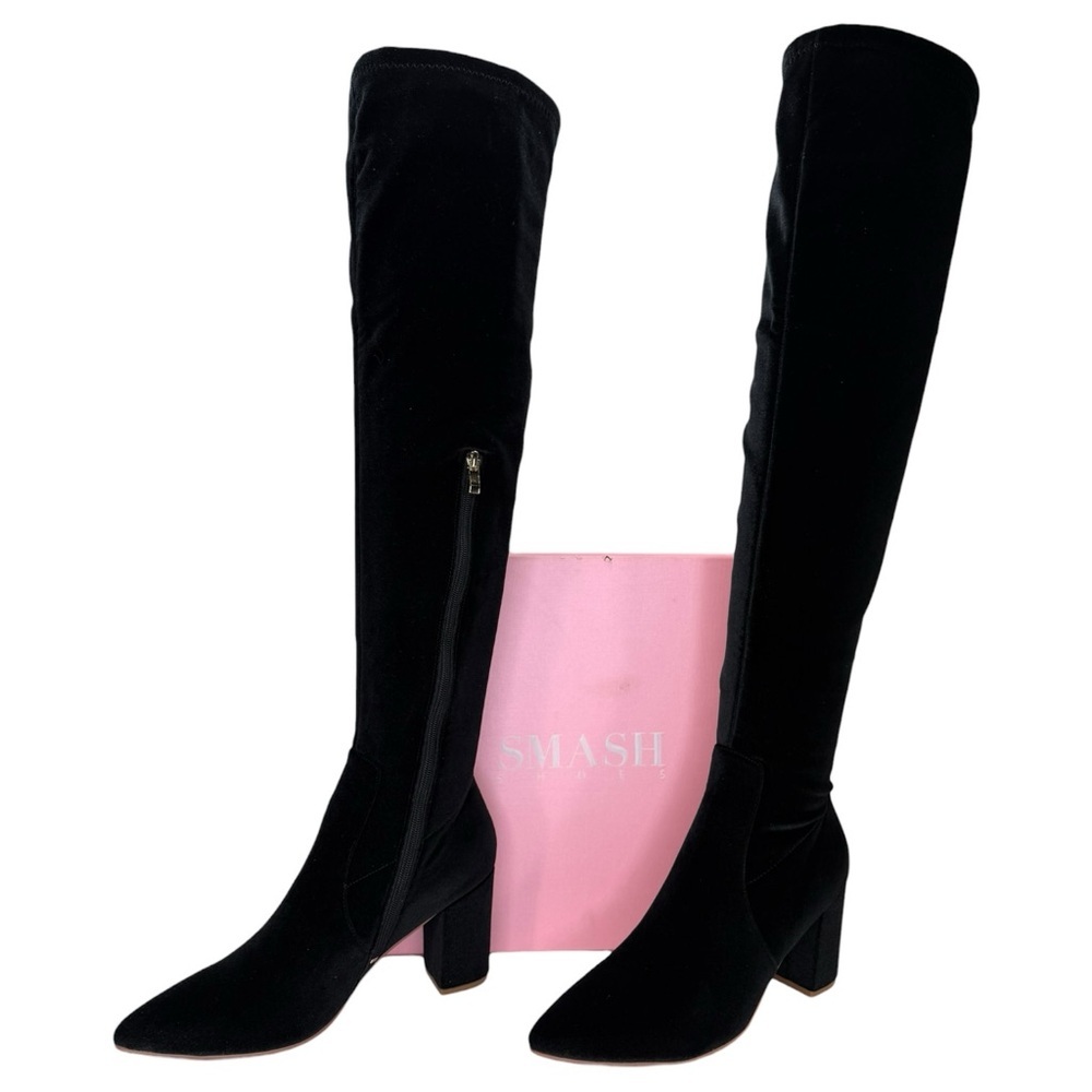 SMASH Shoes Malia Black Velvet Thigh High Womens Boots Size 10W